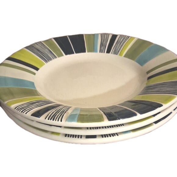 Pottery Barn Sausalito 12” Pasta Bowls/plates Set Of 3 Multicolor Stripe - Picture 7 of 8